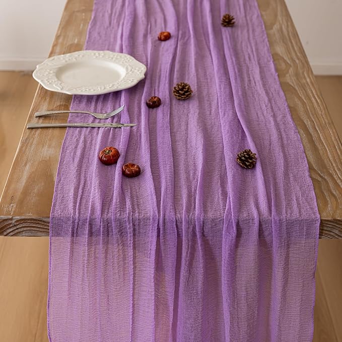 6pcs Lilac Gauze Rustic Cheesecloth Table Runner 120 Inch 10 FT for Wedding Baby Shower Bridal Shower Birthday Engagement Garden Outdoor Party Long Sheer Boho Decorations-CasaMuseHome
