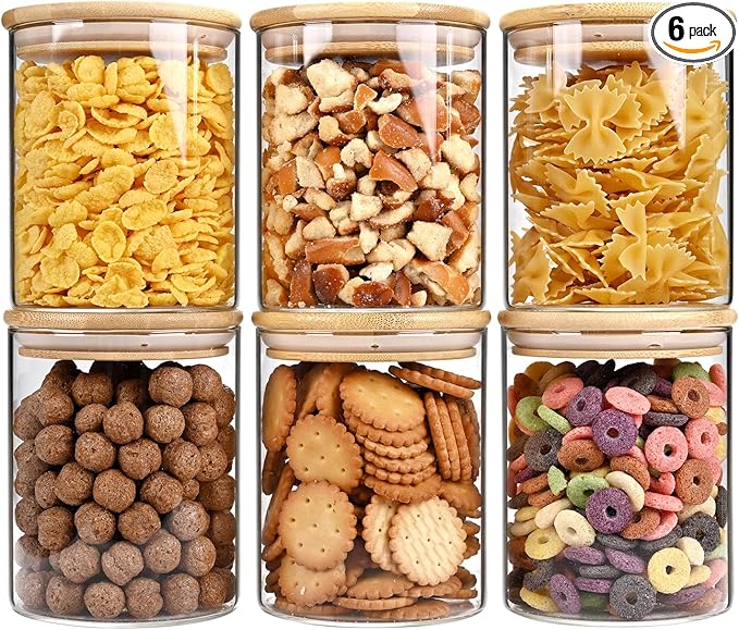 25oz Glass Food Storage Jars, Glass Jars with Bamboo Lids, Kitchen Storage Jars, Set of 6, Canisters with Airtight Lids for Spice, Coffee, Cookie, Pantry Organizers-CasaMuseHome