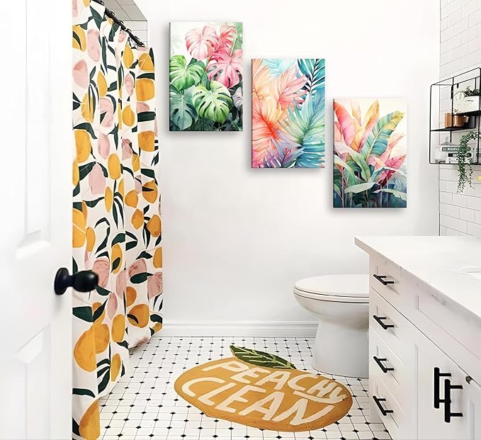 3pcs Framed Tropical Botanical Canvas Wall Art Monstera Leaves Posters Botanical Prints Bohemian style Wall Decor Pictures Palm Leaves Paintings for Bathroom living room Decoration-CasaMuseHome