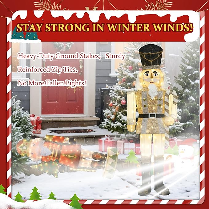 61Inch Nutcracker Christmas Decor Outdoor with LEDs 5 Feet Lighted Large Nutcracker Lighted Christmas Decorations Outdoor with Stakes & Zip Ties for Xmas Yard, Porch, Lawn-CasaMuseHome