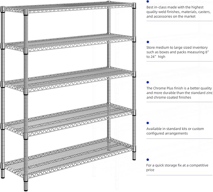 2200 Lbs 5 Tier Storage Rack Metal Wire Shelving Unit, Storage Standing Shelf Organizer for Laundry Bathroom Kitchen Pantry Closet Garage, Chrome 17.7" D x 59.1" W x 70.4" H-CasaMuseHome