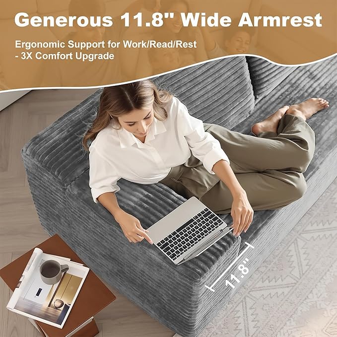 136" Sectional Couches for Living Room Modern Modular Sofa with L-Shape Couchs Upholstered Boneless Couch Deep Seat Sectional Couch with Chaise (Grey, Left Facing Chaise+3Seaters)-CasaMuseHome