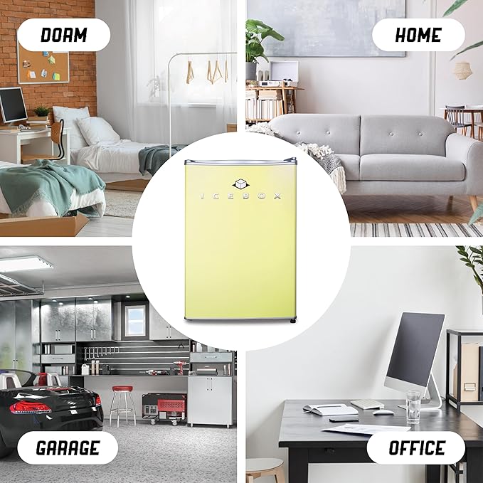 2.5 Cu. Ft. Compact Refrigerator, ENERGY STAR Certified Small Refrigerator, Single Door Mini Fridge with Freezer, R600a Refrigerant, IBCR25SUN , Sun Yellow-CasaMuseHome