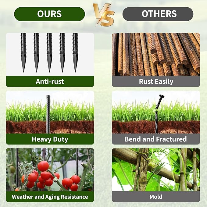 16 inches Rebar Stakes Heavy Duty (34-Pack) Metal Spikes for Concrete Timber, Garden Plant, Straight Steel Stakes for Tent, 3/8" Thickness Ground Anchors with Chisel Point End, Black-CasaMuseHome