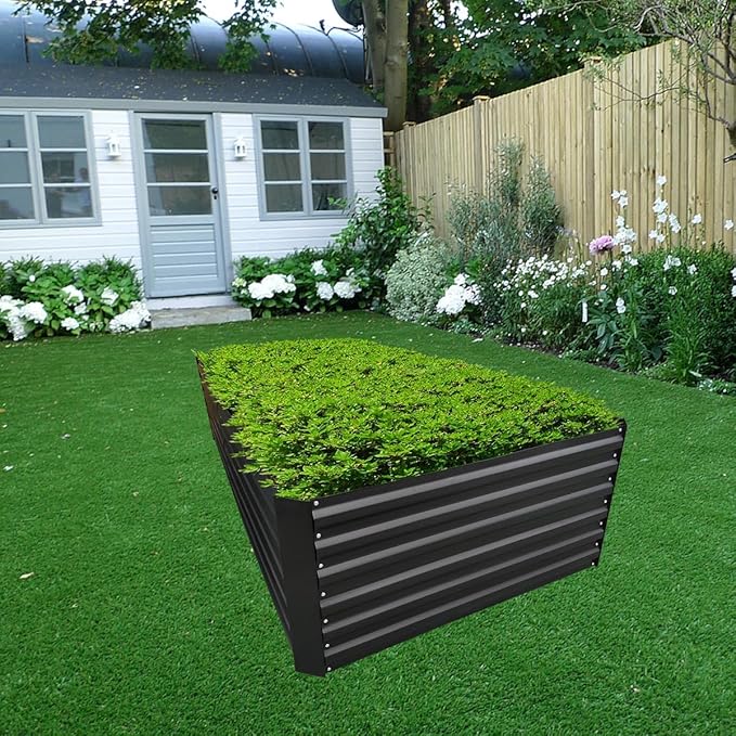 8x2x2FT Metal Raised Garden Bed Kit, Galvanized Outdoor Garden Bed Planter Box for Vegetables, Flowers, Herbs, Succulents and More, Black-CasaMuseHome