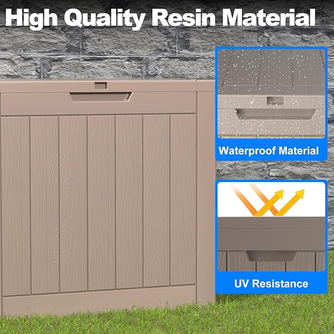30 Gallon Outdoor Deck Box,Storage Lockable Waterproof Patio Furniture,Garden Tools,Cushions,Pool Accessories Outside Storage Resin Box(Grey)-CasaMuseHome