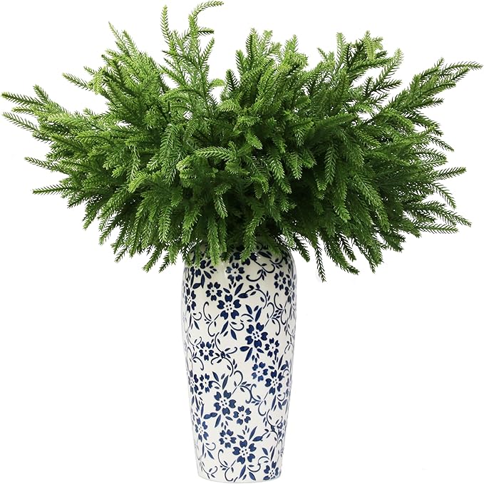 12Pcs Artificial Norfolk Pine Branches 24" Plastic Christmas Plants Decor Faux Greenery Stems Pine Picks Outdoor Faux Plants UV Resistant for Xmas Indoor, Front Porch Home Décor (12, 24inch)-CasaMuseHome