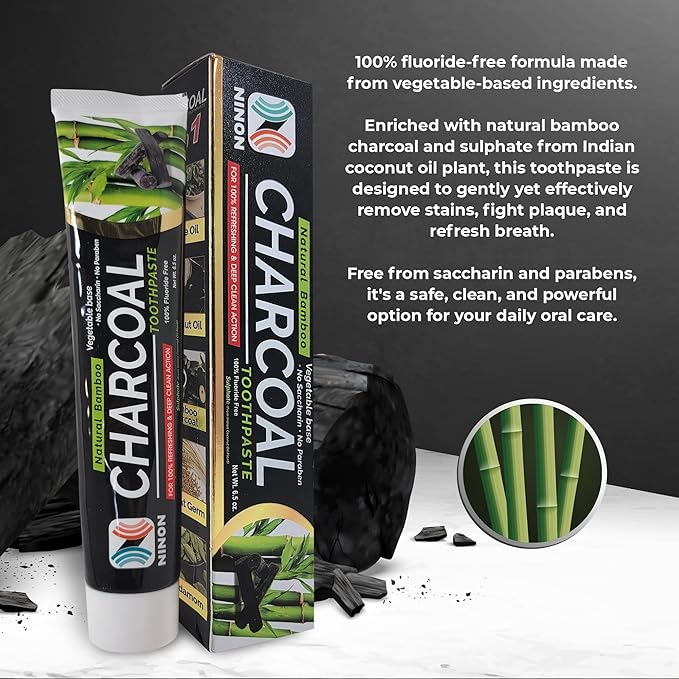 Activated Charcoal Whitening Toothpaste, Fluoride-Free, Enamel-Safe, Natural Mint Flavor, 6.5oz Tube for Stain Removal and Fresh Breath Pack of 1-CasaMuseHome
