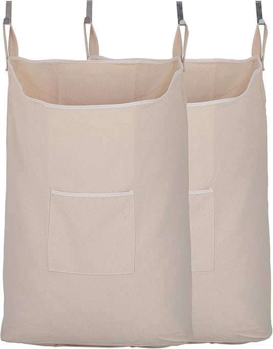2 pack Laundry Collector, Laundry Hamper, Door Hanging Laundry bag with hooks (Beige, 2PC X 65Liters)-CasaMuseHome
