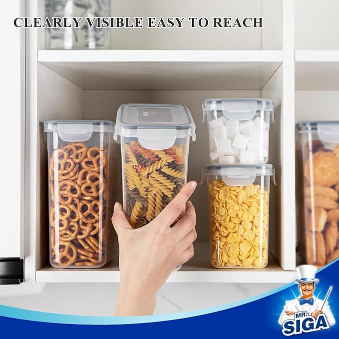 MR.SIGA 12 Pack Airtight Food Storage Container Set, BPA Free Kitchen Pantry Organization, Kitchen Canisters for Cereal, Spaghetti, includes 16 Reusable Sticker Labels-CasaMuseHome