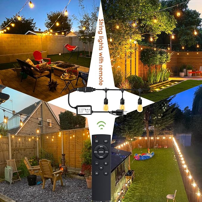 190FT Remote Controlled Outdoor String Lights Patio String Lights for Outside, 60+3 Shatterproof S14 Warm Lights String Outdoor for Bistro Café Gazebo Backyard, Linkable, 2 Pack-CasaMuseHome