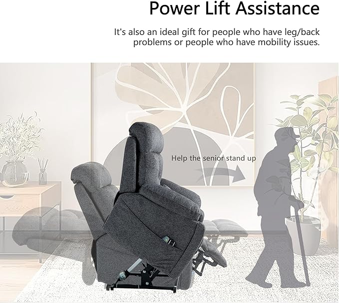 4 OKIN Motor Power Lay Flat Lift Recliner Chair for Elderly Adults Oversized Recliners with Massage Heat, Adjustable Head-Back-Lumbar-Leg-Support, Extended Footrest, 2 Cup Holders-CasaMuseHome