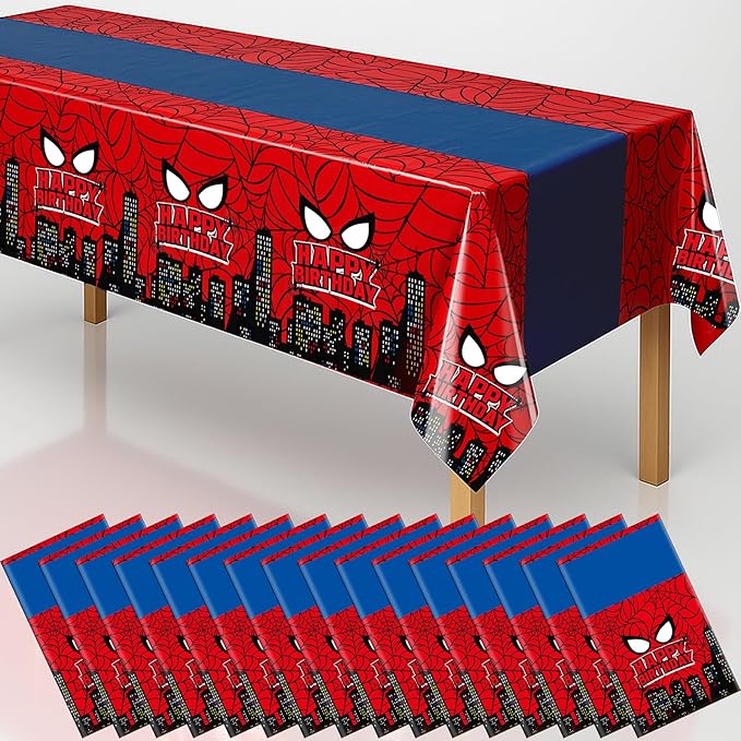 16Pcs 2in1 Spider Birthday Decorations Tablecloths, 54" x 108" Super Hero Spider Table Cloth Disposable Rectangle Plastic Table Cover for Boys Birthday Party Supplies-CasaMuseHome