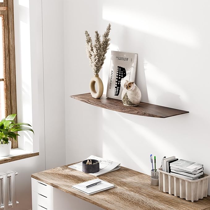 24’’ Black Walnut Floating Shelves - 6 Inch Deep Solid Wood Floating Shelf for Wall, Rustic Zen TV Shelf Wall Mounted, Live Edge Shelf with Invisible Brackets for Living Room, Bedroom, Kitchen.-CasaMuseHome