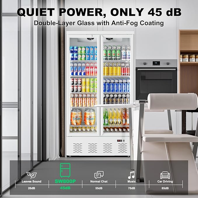 30.5 Cu.ft. Commercial Refrigerators 2 Glass Door Commercial Beverage Refrigerators Upright Display Cooler with Soft LED Light and 10 Adjustable Shelves for Restaurant Grocery Stores Home-CasaMuseHome