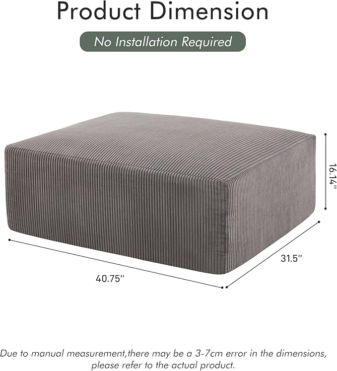 40" Square Stuffed Ottoman Pouf for Sofa Couch, Corduroy Poufs with Foam Chunk Filling, Furry & Fluffy Foot Stool Movable Ottoman. 40 * 31 Floor Poufs Foot Rest for Living Room, Grey-CasaMuseHome