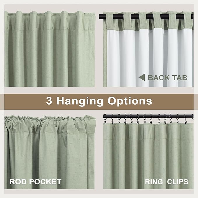 96 Inch Curtains 2 Panels Set Drapes 96 Inches Long Spring Curtain for Living Room Sage Green Black Out Linen Room Darkening Blackout Thermal Vertical Patio Blinds for Sliding Glass Doors Vintage Boho-CasaMuseHome