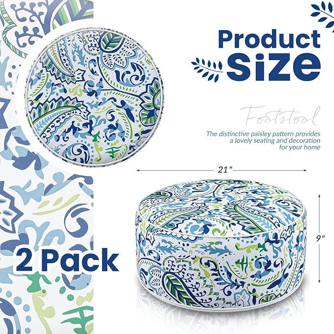 2 Pack Outdoor Inflatable Ottoman Waterproof Inflatable Pouf Foot Rest with Handle D21 x H9 Portable Outdoor Foot Rest for Patio Garden Camping or Home-CasaMuseHome