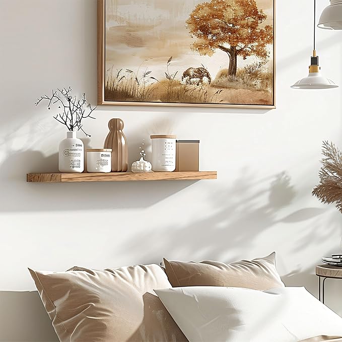 24 Inch Floating Shelves for Wall Rustic Light Wood Wall Shelves for Bedroom Set of 4-CasaMuseHome