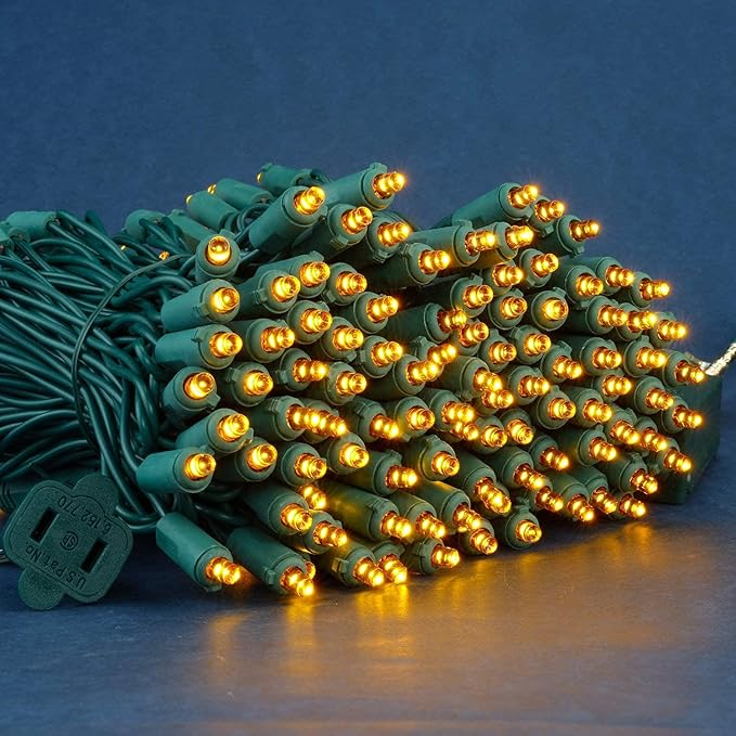 200 Count Orange Wide Angle LED Christmas Lights, 66 ft Green Wire UL Certified Commercial Grade 5mm Holiday String Light Set (Orange)-CasaMuseHome