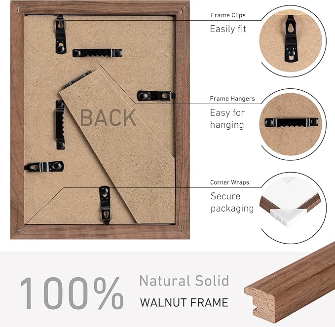 5x7 Picture Frame Natural Solid Walnut Photo Frames with 4x6 Removable Mat Wall Hanging Large Handcrafted Frame with HD Plexiglass Wall and Tabletop Display Large Poster Frame-CasaMuseHome