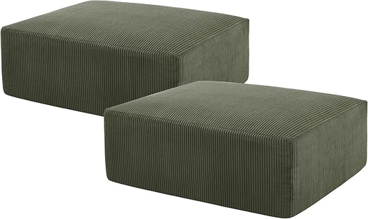40" Square Stuffed Ottoman Pouf for Sofa Couch, Corduroy Poufs with Foam Chunk Filling, Furry & Fluffy Foot Stool Movable Ottoman. 40 * 31 Floor Poufs Foot Rest for Living Room, Green-CasaMuseHome