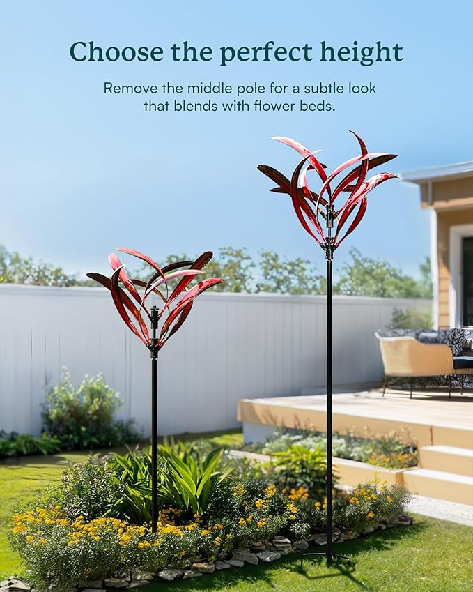 82 inch Wind Spinners Outdoor - Extra Large Metal Wind Sculptures & Spinner with Stake, Big Clearance Windmills for The Yard and Garden, Tall Yard Art Decor-Burgundy Red-CasaMuseHome