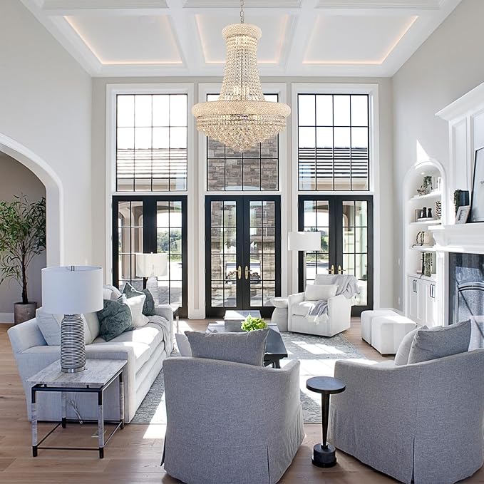 14 - Light Unique Empire Crystal Chandelier with Adjustable Chain for High Ceiling Foyer Entryway Living Room Dining Room Bedroom Chrome Finish-CasaMuseHome