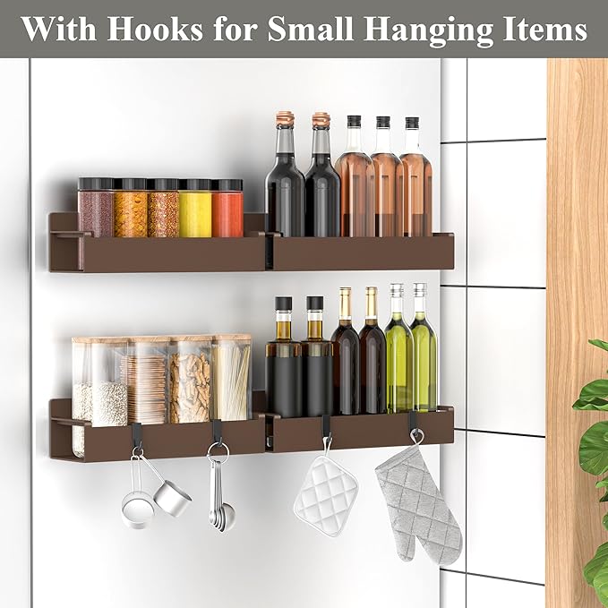 4 Pack Magnetic Spice Rack Organizer for Refrigerator and Oven, Brown Fridge Organizers and Storage for Kitchen-CasaMuseHome