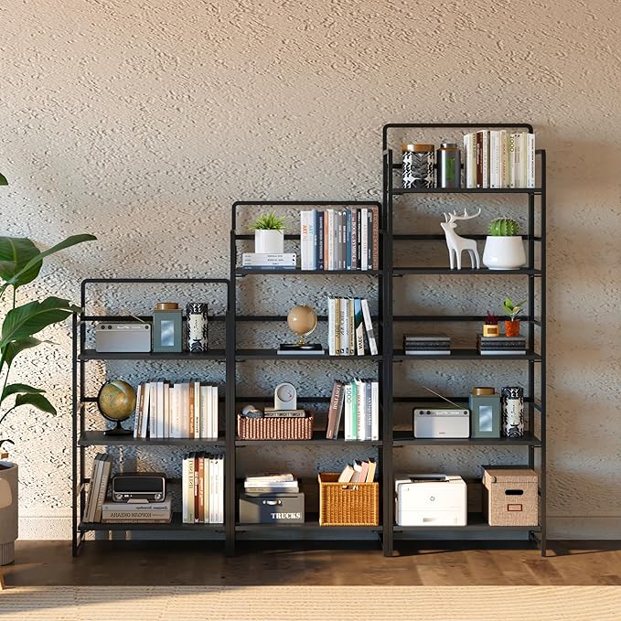 4NM No Assembly Foldable Bookshelf, 4-Shelf Collapsible Bookcase Storage for Small Spaces, 54" H, All Black-CasaMuseHome
