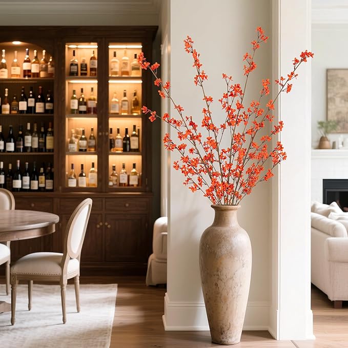 4Pcs Fake Flowers Blossom Branches Artificial Flowers for Indoor Decor, Faux Long Stem Realistic Indoor Plants for Vase Wedding Home Office Bedroom Party Table Centerpieces Decor-CasaMuseHome