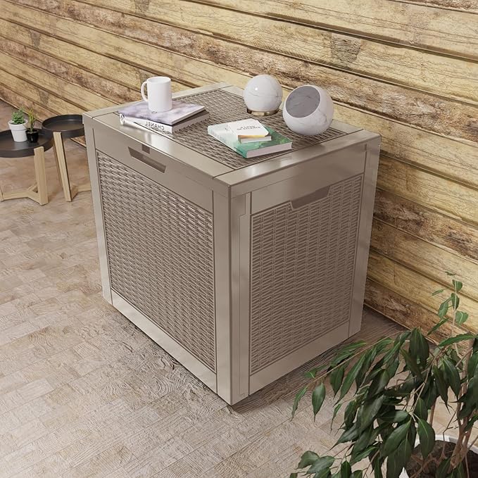 31 Gallon Outdoor Deck Box,Storage Lockable Waterproof Patio Furniture,Garden Tools,Cushions,Pool Accessories Outside Storage Resin Box(Grey)-CasaMuseHome
