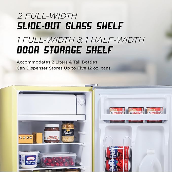 2.5 Cu. Ft. Compact Refrigerator, ENERGY STAR Certified Small Refrigerator, Single Door Mini Fridge with Freezer, R600a Refrigerant, IBCR25SUN , Sun Yellow-CasaMuseHome