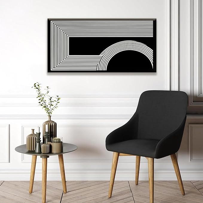 Abstract Wall Art Modern Canvas Art Wall Decor Minimalist Wall Art Geometric Line Canvas Artwork Print Paintings Black And White Wall Art Modern Picture For Bedroom Art Office Home Wall Decor 20"X 40"-CasaMuseHome