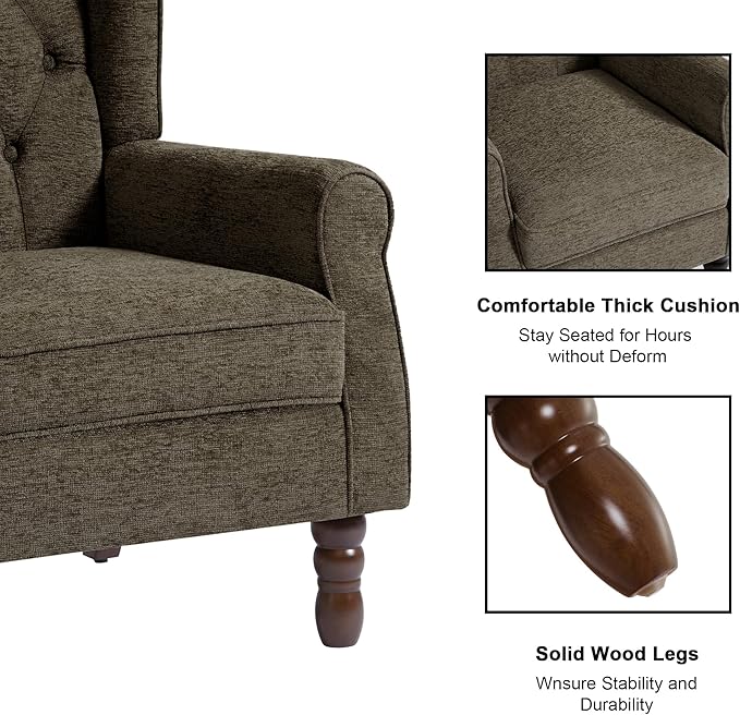 Accent Chair, Upholstered Armchair with Button Tufted High Back & Solid Wood Legs, Comfy Wingback Reading Single Sofa Chair for Small Spaces, Living Room, Bedroom (Taupe, Set of 2)-CasaMuseHome