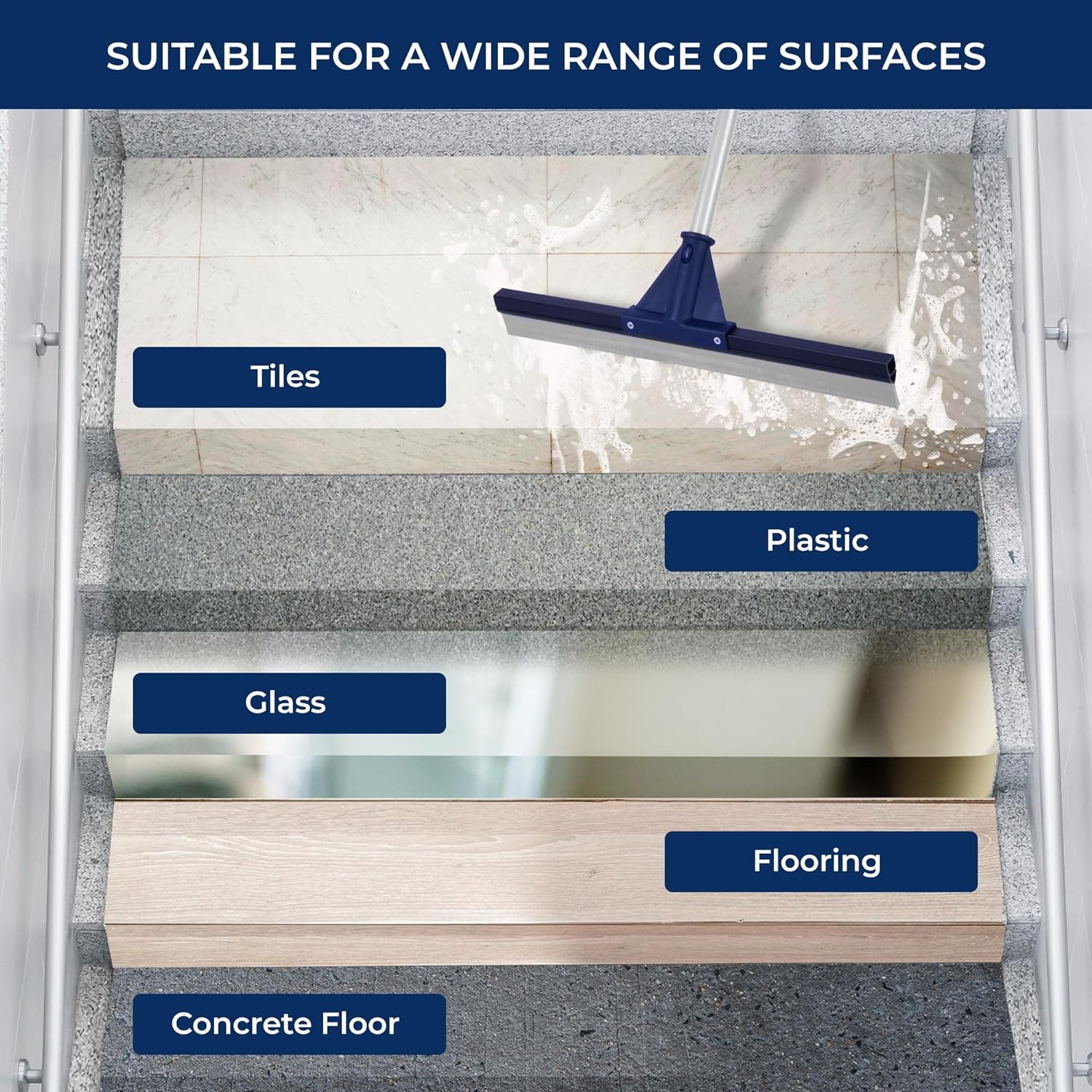 DSV Standard Floor Squeegee for Concrete Floor, 17.5" Large Floor Squeegee Broom for Floor, Heavy Duty Floor Squeegee for Tile Floor with 62" Handle for Garage, Deck, Bathroom, Window, Glass