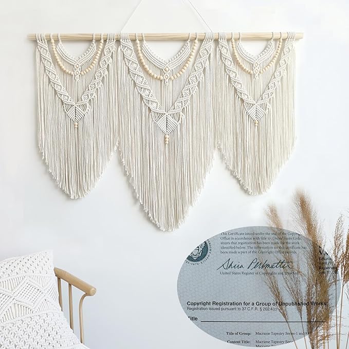 Achart Macrame Wall Hanging Large- Boho Wall Decor- large wall art- Wall Decor Living Room- Macrame Tapestry Boho Decor for Bedroom (Beige-V)-CasaMuseHome