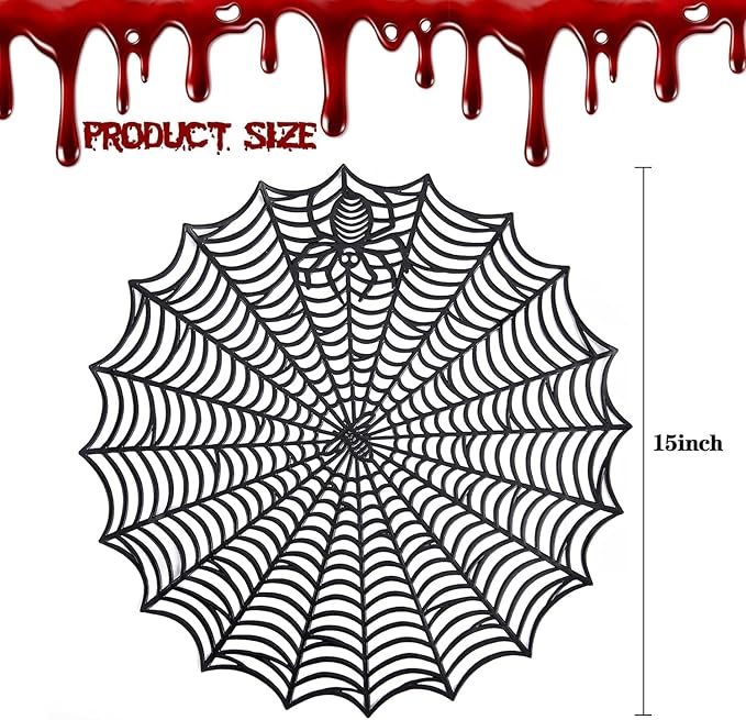 8 Pcs Spider Web Placemats - 15" Heat Insulation Table Mats - Hollow Out Spiderweb Coasters for Dining Table Halloween Decoration (Black)-CasaMuseHome