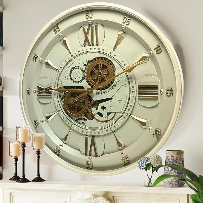 24'' Inch Real Moving Gear Wall Clock Ireland Line (Brass Light, 24 inches (59 cm))-CasaMuseHome