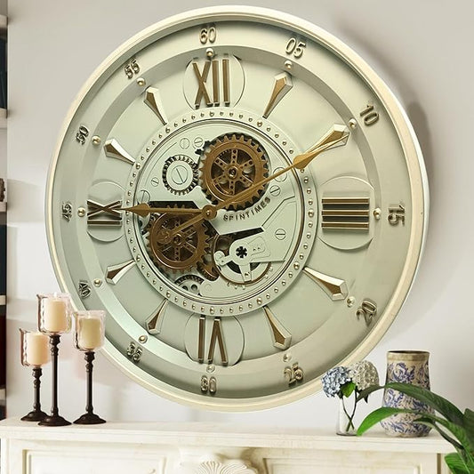 24'' Inch Real Moving Gear Wall Clock Ireland Line (Brass Light, 24 inches (59 cm))-CasaMuseHome
