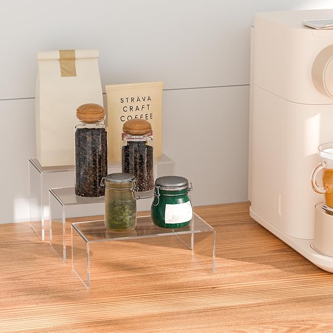 8.5x9x9.5 Inch Acrylic Risers Display Stands 3pcs, Rectangular Display Risers 3 Steps, Clear Acrylic Stand for Brand Store, Retails-CasaMuseHome