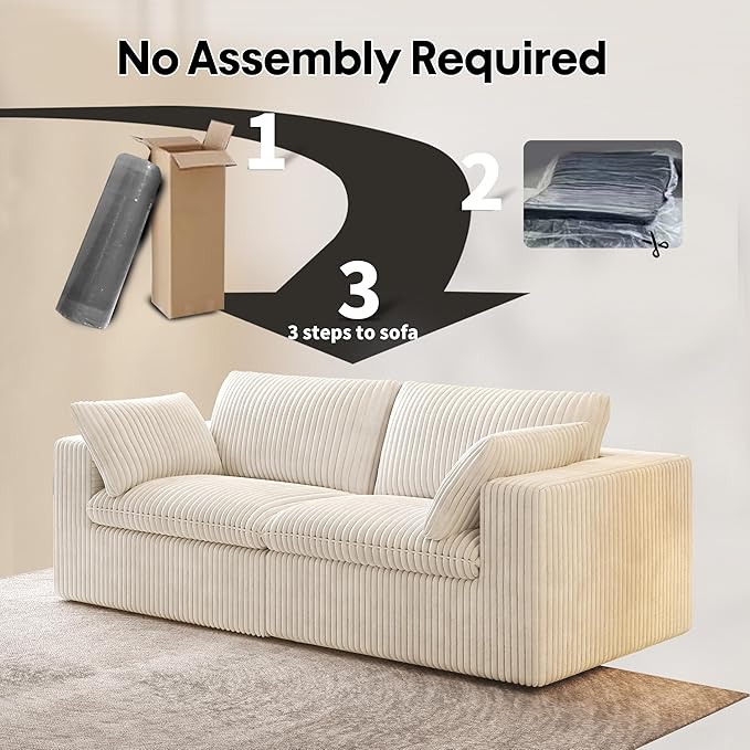 78.74" LoveSeat Cloud Sofa,Modular Sectional Couch,Modern Deep Seat Upholstered Couches with Plush Corduroy Fabric for Living Room Furniture,Bedroom and Apartment,No Assembly Required,White-CasaMuseHome