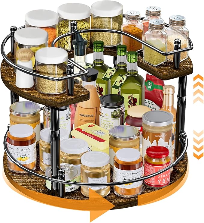 2-Tier Lazy Susan Organizer Turntable Spice Organization U-Shape 11.8" Rotating Spice Rack Height Adjustable for Cabinet, Pantry, Kitchen Countertop, Party-CasaMuseHome