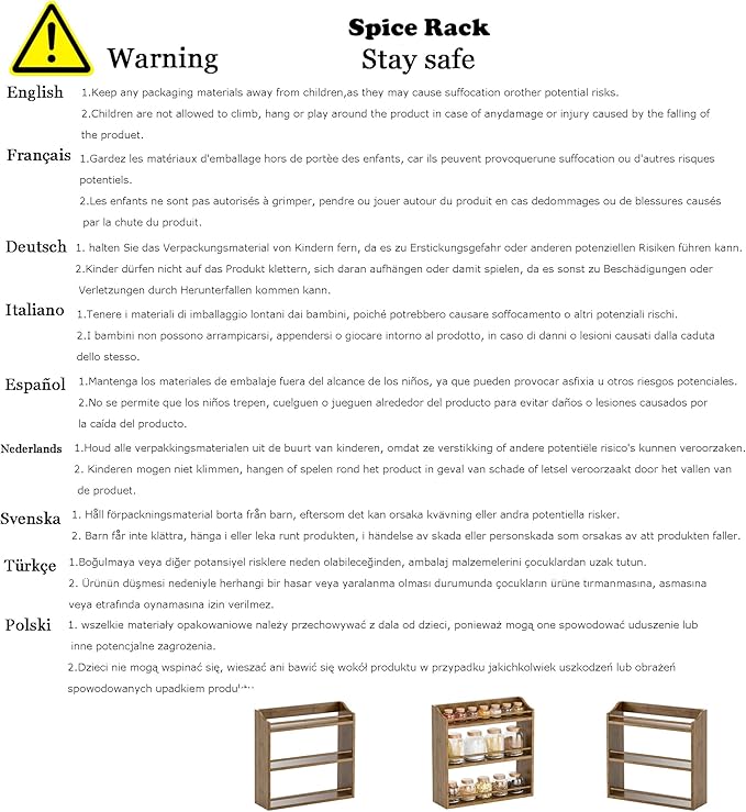 3 Tier Bamboo Wood Spice Rack, Seasoning Bottles Jars Organizer Shelf for Spices or Craft Supplies, Kitchen Counter or Wall Mounting (Brown)-CasaMuseHome