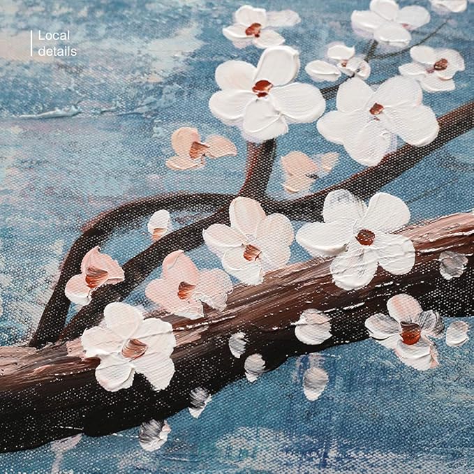 3 Piece Wall Art Hand-Painted Framed Flower Oil Painting On Canvas Gallery Wrapped Modern Floral Artwork for Living Room Bedroom Décor Teal Blue Lake Ready to Hang 12"x16"x3 panel-CasaMuseHome