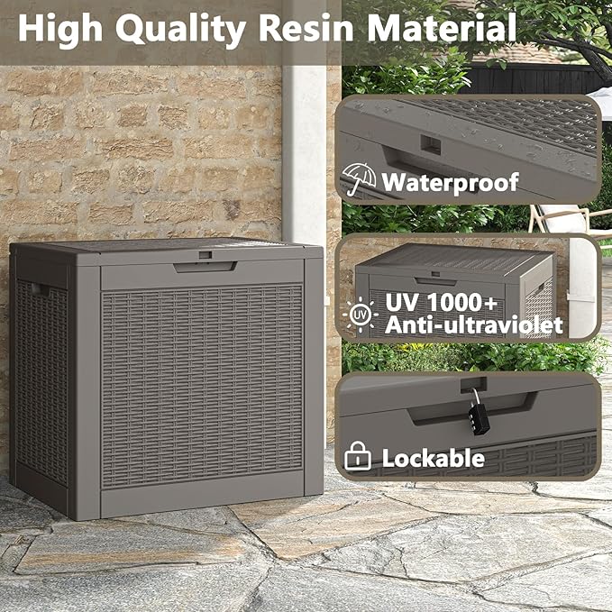 31 Gallon Deck Box, Resin Outdoor Storage Box, Waterproof and UV Resistant Deck Box, Lightweight Storage Box for Garden Tools, Pool Supplies-CasaMuseHome