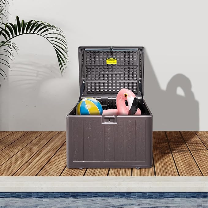33 Gallon Pro Outdoor Storage Box Waterproof Lockable Resin Deck Box Large, Patio Storage Bin for Pool Accessories Cushion Furniture, Garden Tools, UV-Resistant Outside Delivery Brown-CasaMuseHome