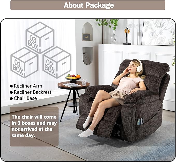 4 OKIN Motor Power Lift Recliner Chair for Elderly Adults Extra Large Lay Flat Recliners with Massage Heat, Adjustable Head-Back-Lumbar-Leg-Support, Extended Footrest, 2 Cup Holders-CasaMuseHome