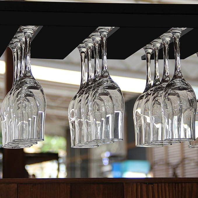 2PC Black Wooden Hanging Wine Glass Rack - Wall Mount Stemware Holder 25.3x11x2 cm - Space Saving Bar Organizer for Kitchen, Dining Room Home Decor (2pc)-CasaMuseHome