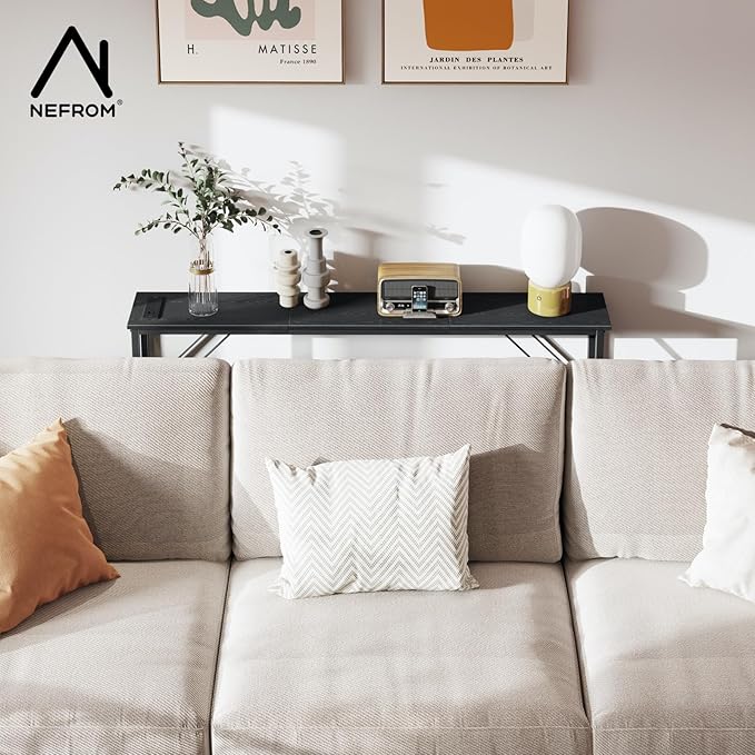 47.2'' Console Table, Skinny Entryway Table with Fast-Charging Station, Narrow Long Sofa Table, Behind Slim Couch Table for Entrance, Hallway, Living Room Decor ST-BK120-1-CasaMuseHome